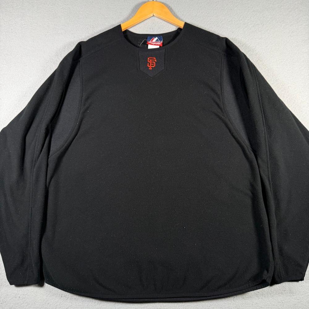 Majestic San Francisco Giants Mens XL Fleece Pullover Black MLB SF Logo 15435